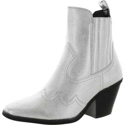 Dolce Vita Brazos Womens Faux Leather Embossed Ankle Boots In Silver
