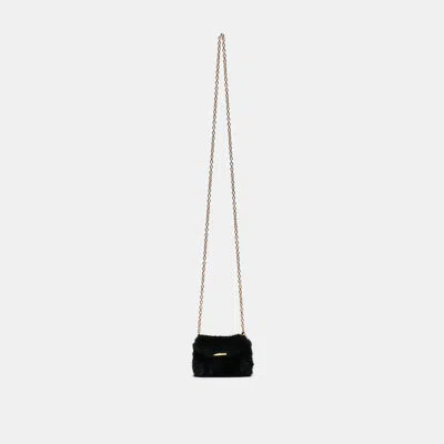 Dolce Vita Brindi Crossbody Wallet Bag In Black Faux Fur By