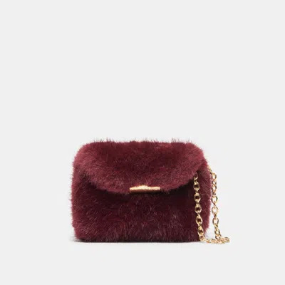 Dolce Vita Brindi Crossbody Wallet Bag In Burgundy Faux Fur By