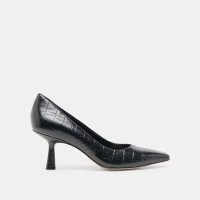 Dolce Vita Briona Heels Noir Croco Embossed Leather In Black
