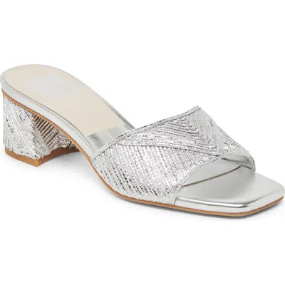 Dolce Vita Briton Deco Block Heel Sandal In Silver Metallic Woven