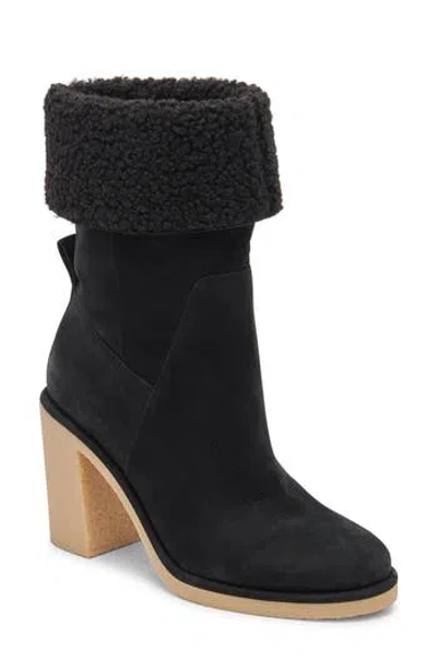Dolce Vita Caddie Faux Shearling Lined Plush Boot In Black Nubuck