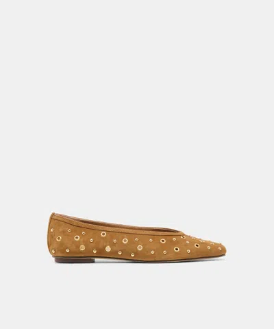 Dolce Vita Caret Stud Ballet Flats In Light Brown Suede Size 6 By
