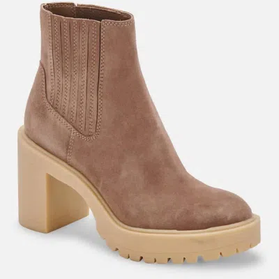 Dolce Vita Caster Womens Ankle Round Toe Chelsea Boots In Mushroom Suede Ho