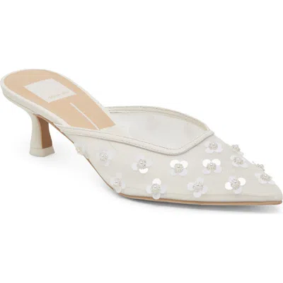 Dolce Vita Clara Pearl Pointed Toe Pump In White Mesh