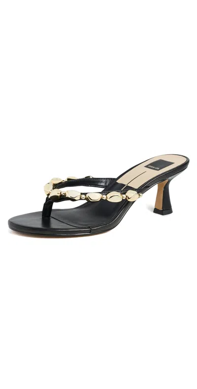 Dolce Vita Daksie Heeled Thong Sandals Black Leather