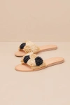 Dolce Vita Danela Black And Natural Raffia Slide Sandals In Black