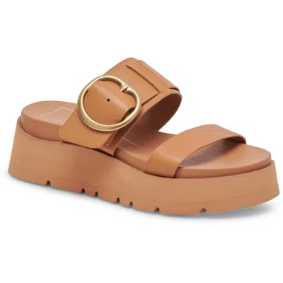Dolce Vita Dex Womens Buckle Leather Slide Sandals In Brown