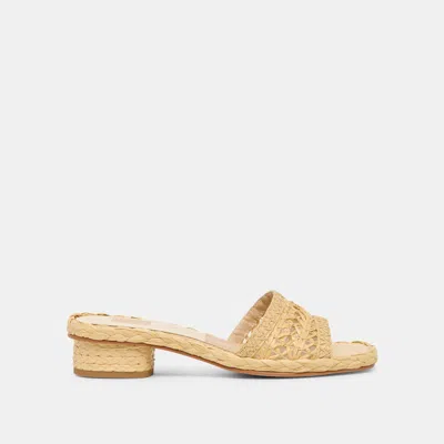 Dolce Vita Dixi Wide Sandals In Light Natural Cross Hatch Raffia Size 9w By  In Brown