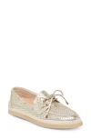 Dolce Vita Doris Boat Shoe In Platinum Perforated Leather