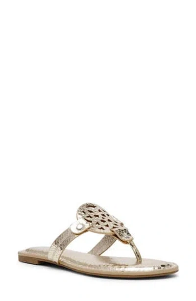 Dolce Vita Dv By  Gotie Laser Cut Studded Thong Sandal In Gold Exotic