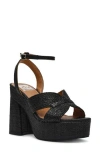 Dolce Vita Dv By  Waylan Raffia Platform Ankle Strap Sandal In Black