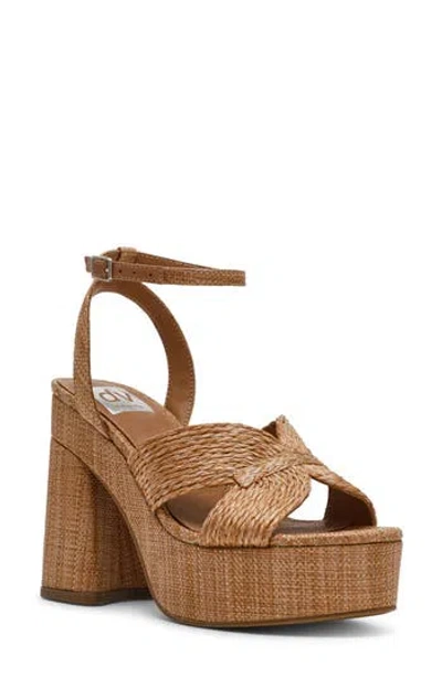 Dolce Vita Dv By  Waylan Raffia Platform Ankle Strap Sandal In Cafe