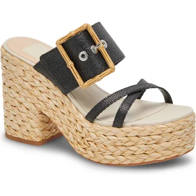 Dolce Vita Edwina Raffia Platform Slide Sandal In Onyx Raffia