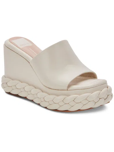 Dolce Vita Elene Womens Leather Slip On Wedge Sandals In White