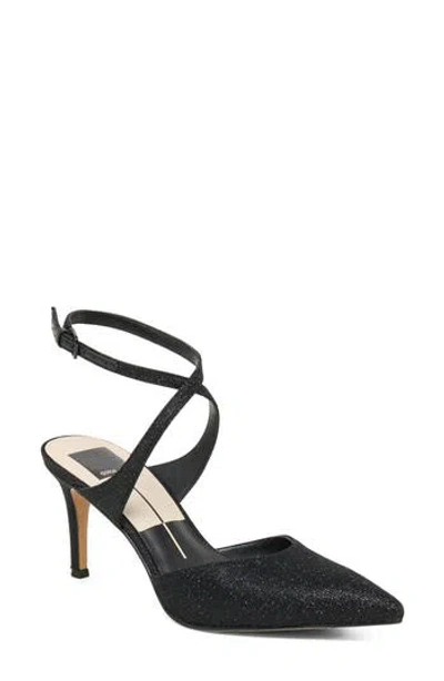 Dolce Vita Eliora Pointed Toe Ankle Strap Pump In Black Metallic Fabric