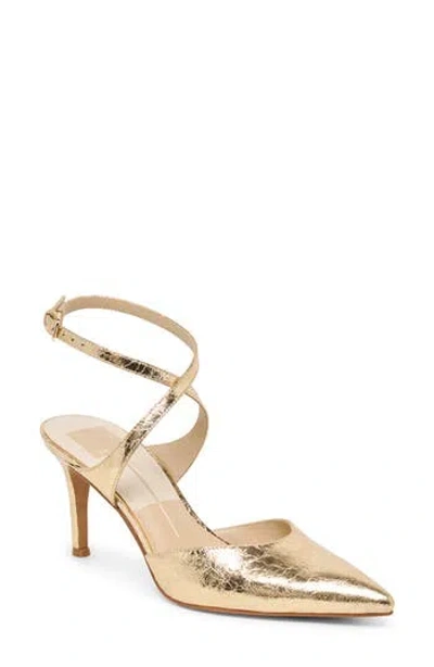 Dolce Vita Eliora Pointed Toe Ankle Strap Pump In Gold
