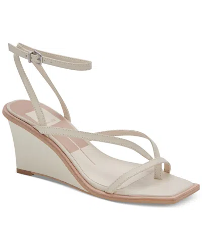 Dolce Vita Gemini Sandal Women's Ivory Leather Ankle Strap Wedge Heel Jobb1761 In White