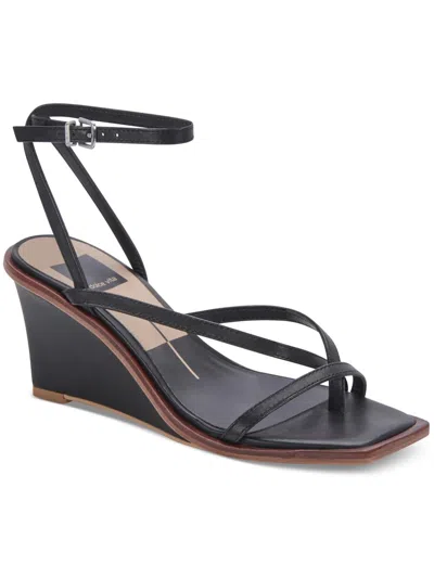 Dolce Vita Gemini Womens Leather Ankle Strap Wedge Sandals In Black