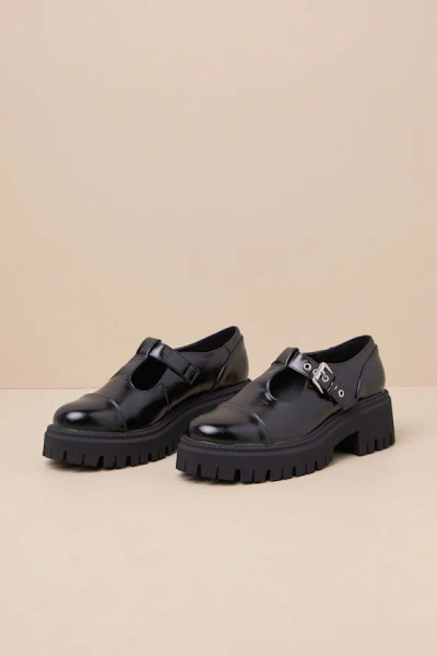 Dolce Vita Georgio Black Lug Sole T-strap Loafers