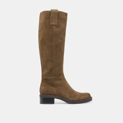 Dolce Vita Glory H2o Wide Calf Boots Olive Suede In Brown