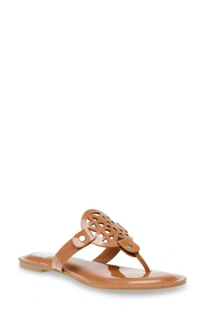 Dolce Vita Gotie Laser Cut Studded Thong Sandal In Cafe Patent