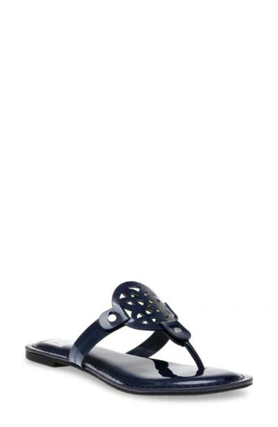 Dolce Vita Gotie Laser Cut Studded Thong Sandal In Navy Patent
