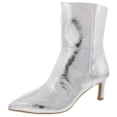 Dolce Vita Gradie Womens Faux Leather Kitten Heel Ankle Boots In Silver