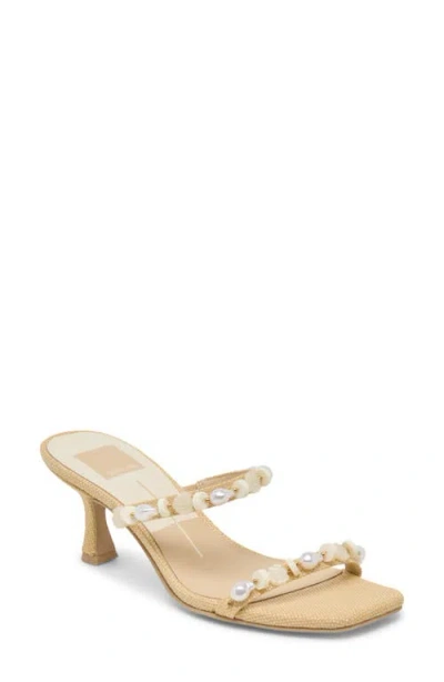 Dolce Vita Women's Grason Beaded Double-band Kitten-heel Dress Sandals In Light Natural Raffia