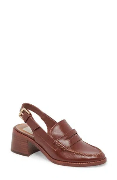 Dolce Vita Hardi High Slingback Loafer In Brown Crinkle Patent