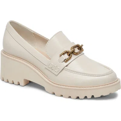 Dolce Vita Harlen Platform Loafer In Ivory Crinkle Patent