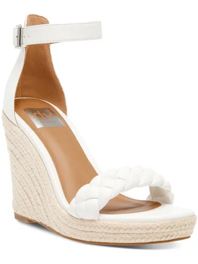 Dolce Vita Harriat Womens Faux Leather Ankle Strap Wedge Sandals In White