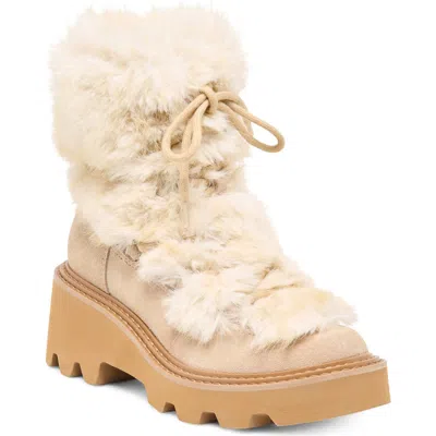 Dolce Vita Hawkin Plush Faux Fur Trim Leather Bootie In Brown