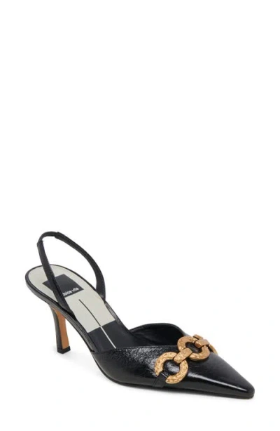 Dolce Vita Haylee Slingback Pointed Toe Pump In Midnight Crinkle Patent