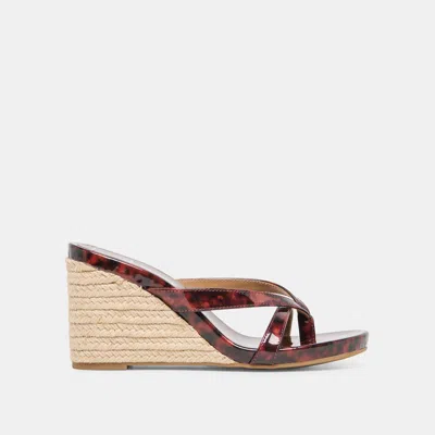Dolce Vita Helan Espadrille Wedges In Tortoise Patent Leather Size 13 By  In Brown