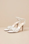 Dolce Vita Hellen White Pearl Ankle Strap High Heel Sandals In White