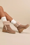 Dolce Vita Hug H20 Mushroom Suede Leather Faux Fur Ankle Booties In Brown