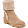 Dolce Vita Hug H20 Mushroom Suede Leather Faux Fur Ankle Booties In Mushroom Suede H2o