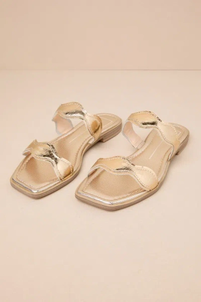 Dolce Vita Ilva Low Heel Gold Distressed Leather Slide Sandals