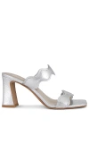 Dolce Vita Ilva Silver Distressed Leather High Heel Slide Sandals In 银色