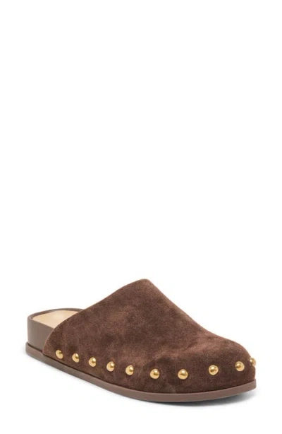 Dolce Vita Joney Stud Flat Mule In Dark Brown Suede