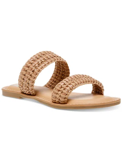Dolce Vita Joolip Womens Faux Leather Square Toe Slide Sandals In Beige