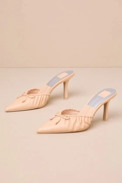 DOLCE VITA KAIRI FRENCH VANILLA LEATHER BOW POINTED-TOE HIGH HEEL MULES