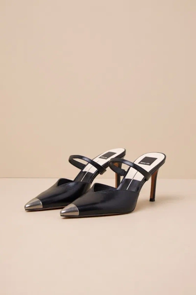 Dolce Vita Kanika Toe Cap Midnight Leather Pointed-toe Mule Pumps In Black