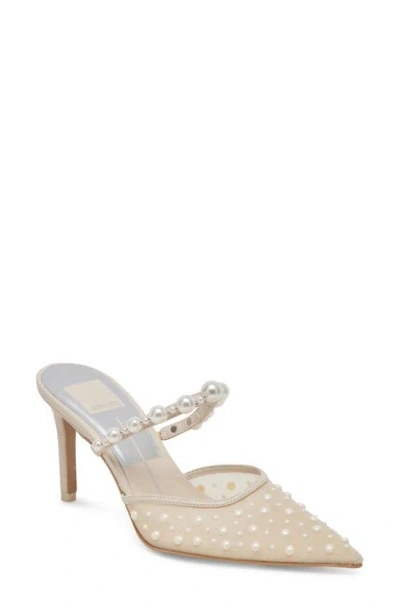 Dolce Vita Katik Imitation Pearl Pointed Toe Pump In White Floral Lace