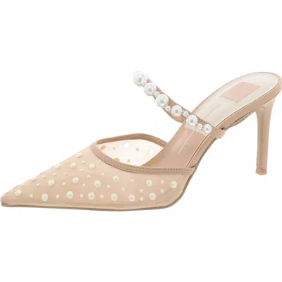 Dolce Vita Katik Pearl Womens Embellished Pointed Toe Mules In Beige