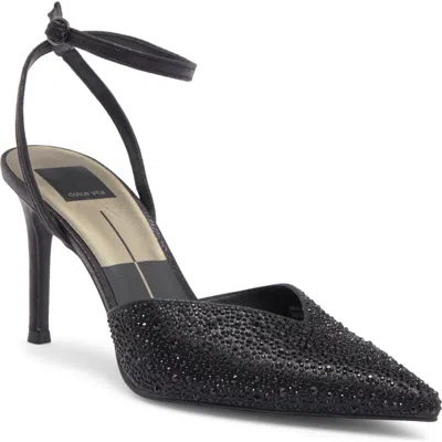 Dolce Vita Keisha Crystal Pointed Toe Pump In Black Metallic Fabric