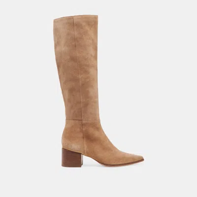 Dolce Vita Kirson Wide Calf Boots Mushroom Suede In Brown