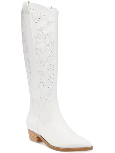 Dolce Vita Kitschy Womens Leather Studded Cowboy, Western Boots In White