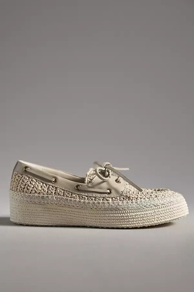 Dolce Vita Lambo Raffia Platform Boat Shoes In White